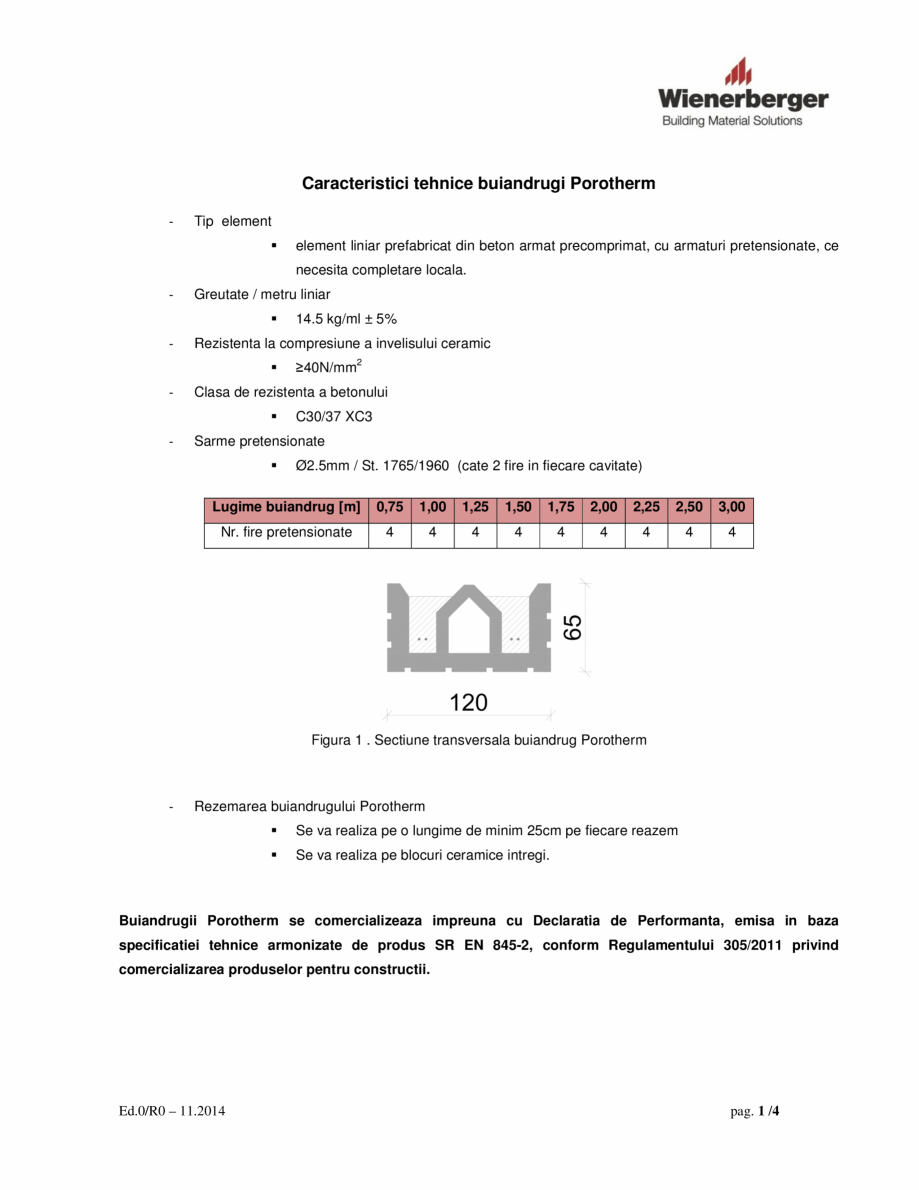 Pagina 1-Fisa tabele capacitati buiandrugi Porotherm POROTHERM A12 Fisa tehnica Romana Caracteristici tehnice...