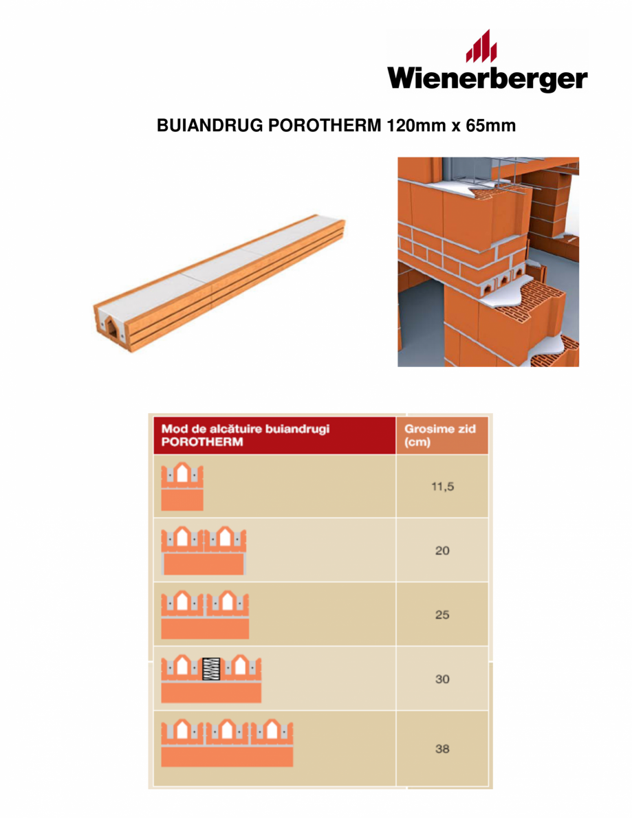 Pagina 1-Scheme buiandrugi POROTHERM A12 Catalog, brosura Romana BUIANDRUG POROTHERM 120mm x 65mm

