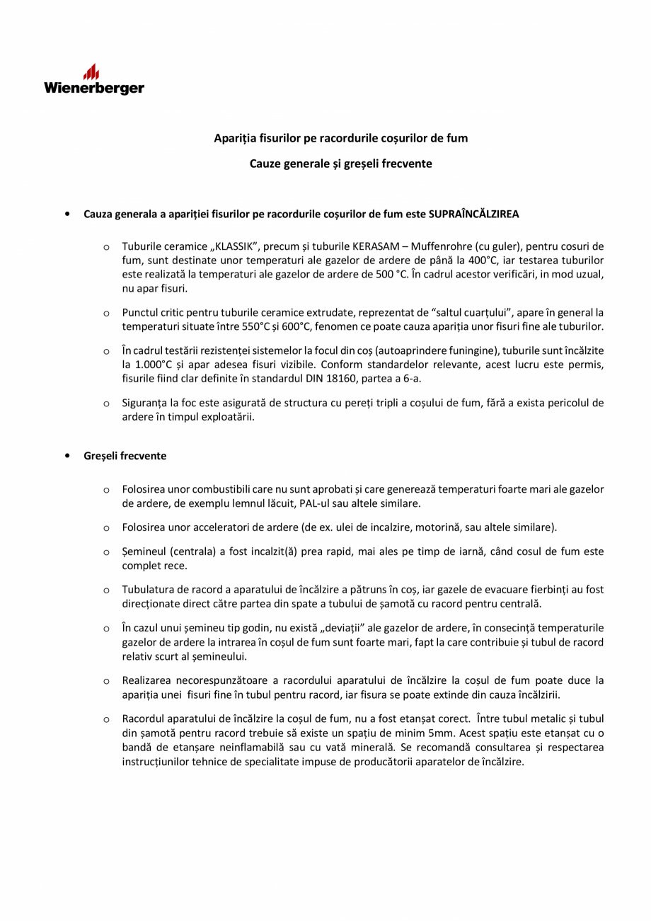 Pagina 1-Aparitia fisurilor pe racordul cosului POROTHERM cos de fum universal Instructiuni montaj, utilizare...