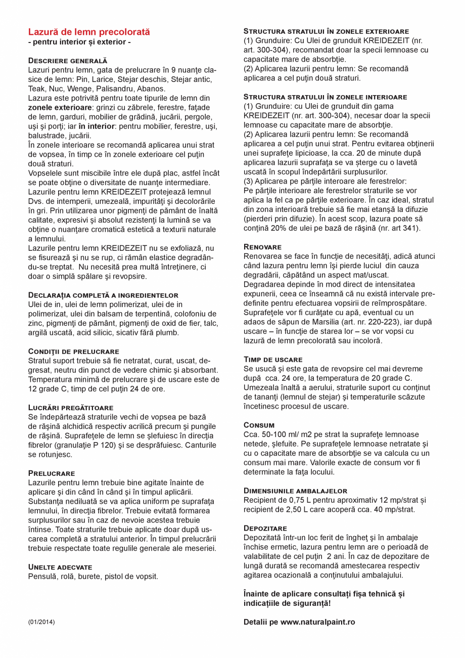 Pagina 2-Paletar culori lazura lemn precolorata KREIDEZEIT Lazura 320-324, Lazura 480-488 Catalog, brosura...