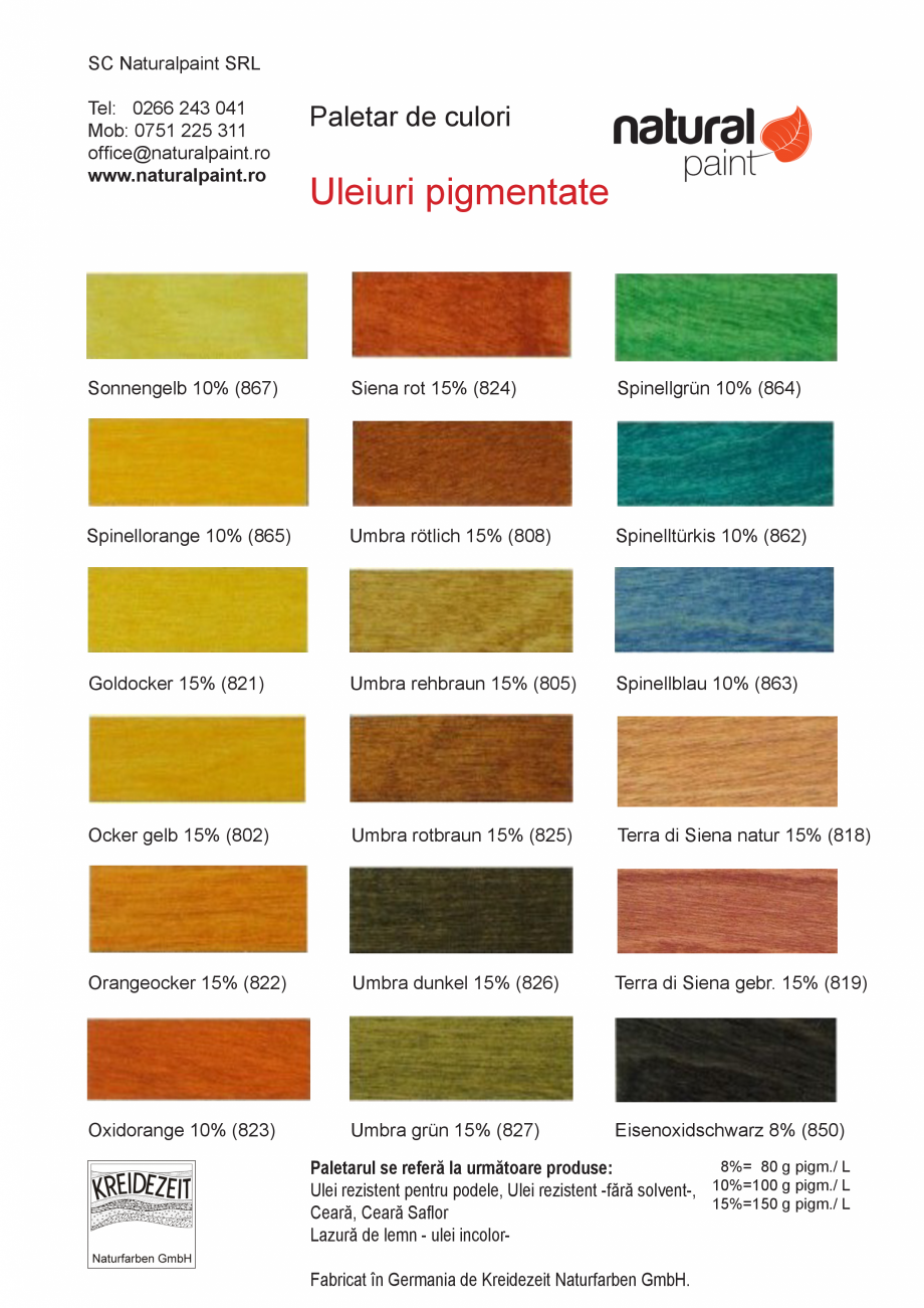 Pagina 1 - Paletar culori ulei si ceara pigmentata KREIDEZEIT Ulei 310-314, Ceara 512-513 Catalog,...