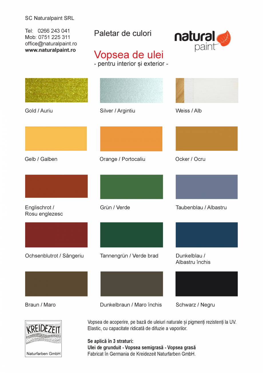 Pagina 1 - Paletar culori vopsea de ulei KREIDEZEIT D1100-D1112 Catalog, brosura Romana SC...