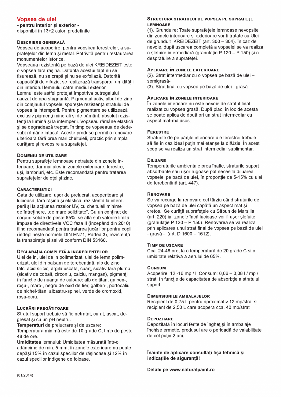 Pagina 2-Paletar culori vopsea de ulei KREIDEZEIT D1100-D1112 Catalog, brosura Romana seaua rezistentă pe...