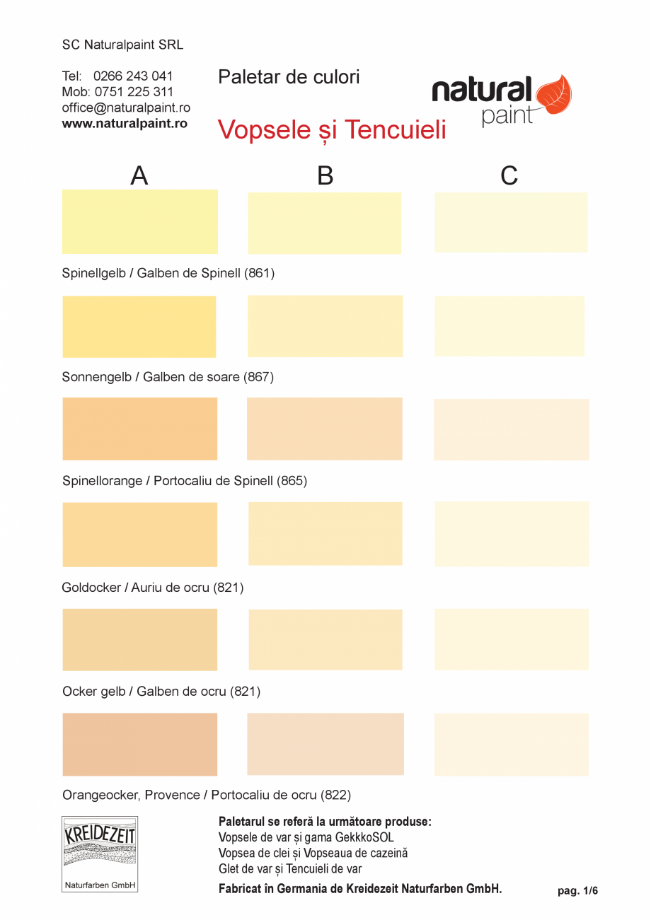 Pagina 1-Paletar de culori pentru vopsele si tencuieli KREIDEZEIT Var, GekkkoSOL, Vega Catalog, brosura...