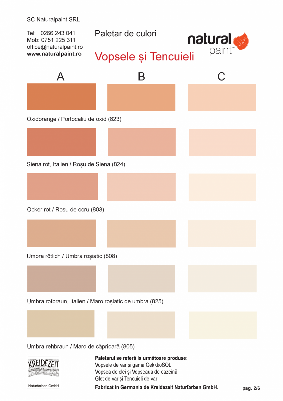 Pagina 2-Paletar de culori pentru vopsele si tencuieli KREIDEZEIT Var, GekkkoSOL, Vega Catalog, brosura...
