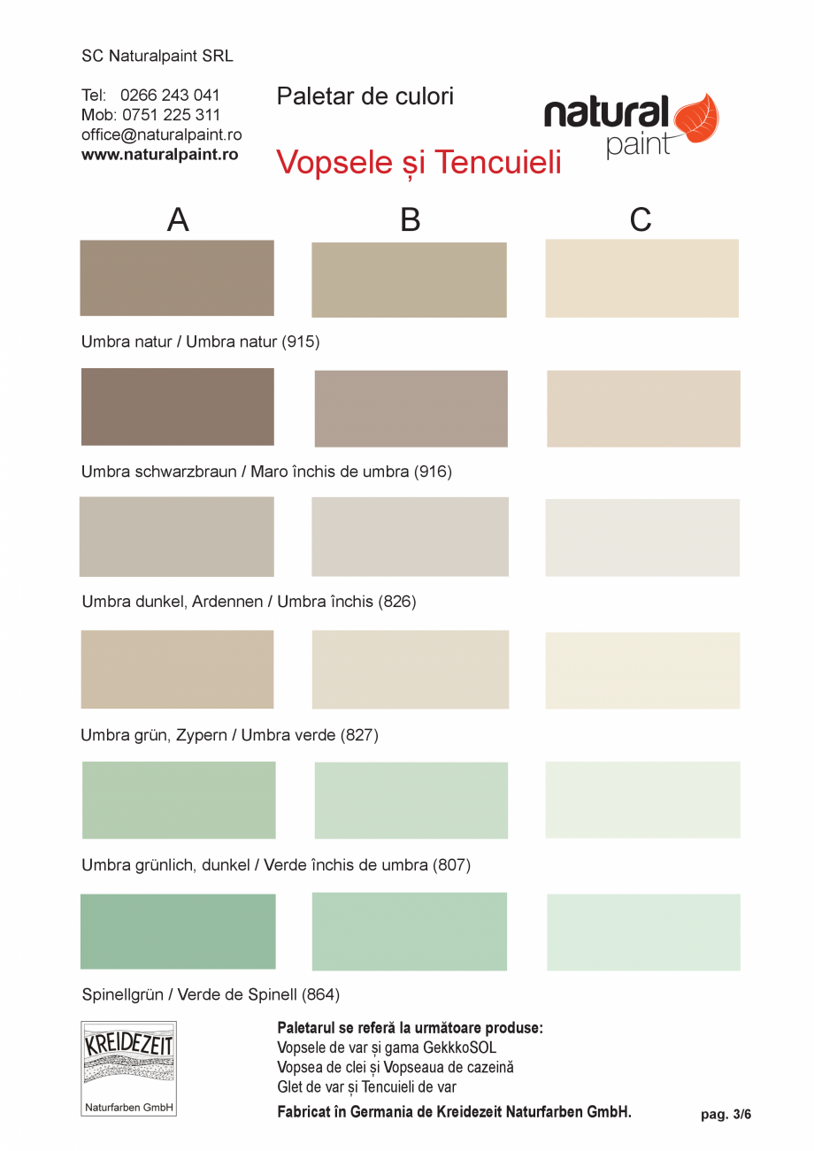 Pagina 3-Paletar de culori pentru vopsele si tencuieli KREIDEZEIT Var, GekkkoSOL, Vega Catalog, brosura...