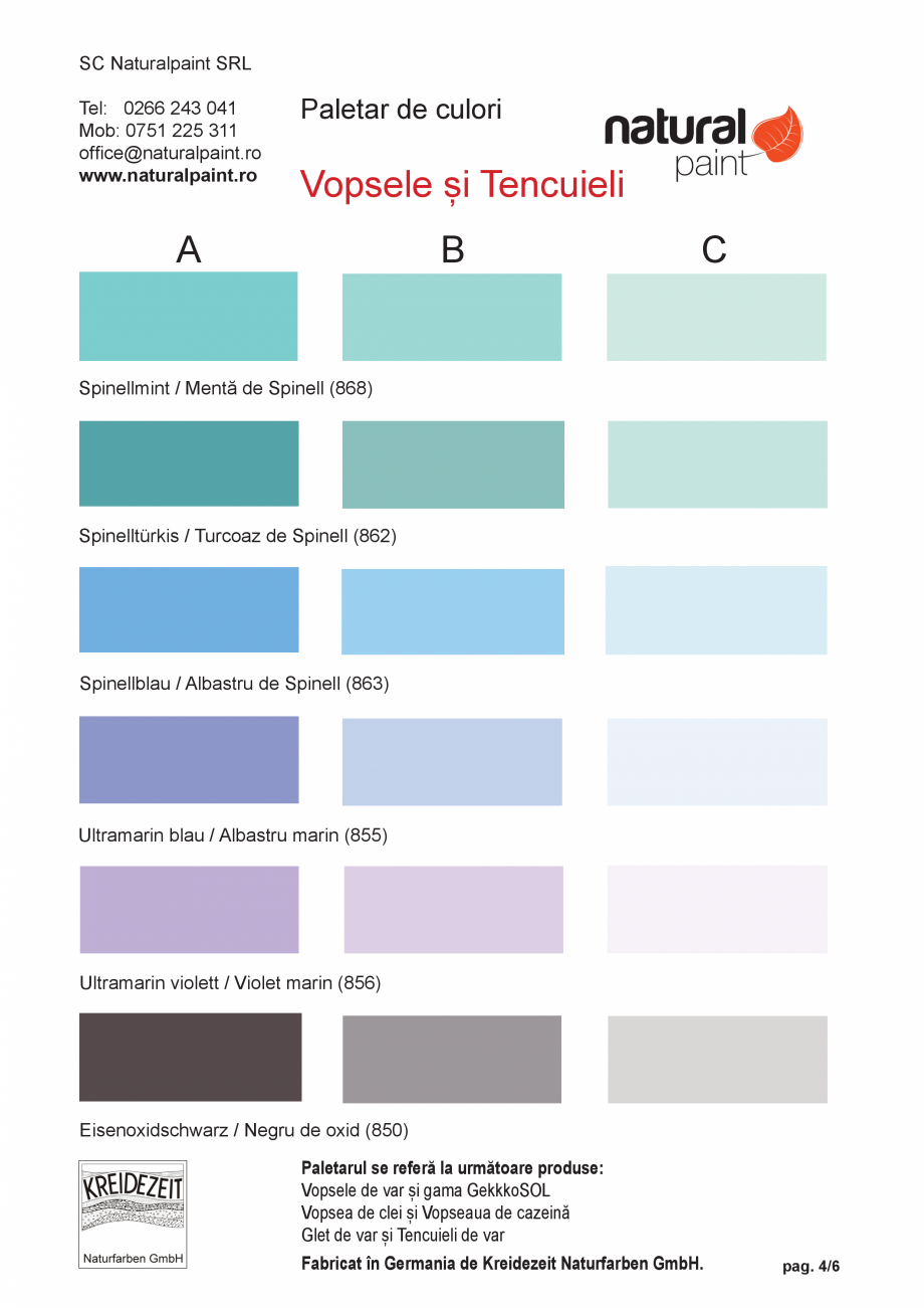 Pagina 4-Paletar de culori pentru vopsele si tencuieli KREIDEZEIT Var, GekkkoSOL, Vega Catalog, brosura...