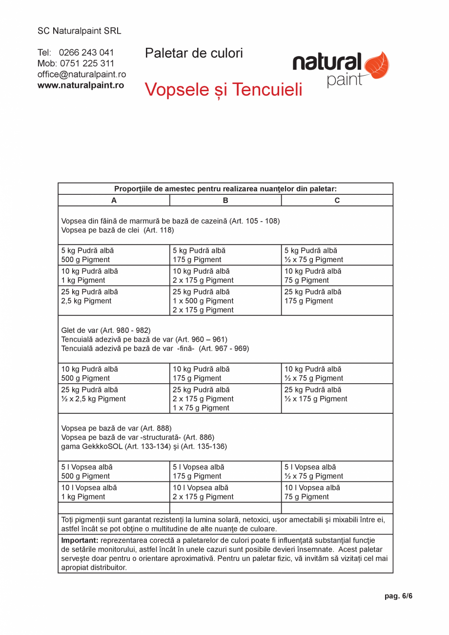 Pagina 6-Paletar de culori pentru vopsele si tencuieli KREIDEZEIT Var, GekkkoSOL, Vega Catalog, brosura...