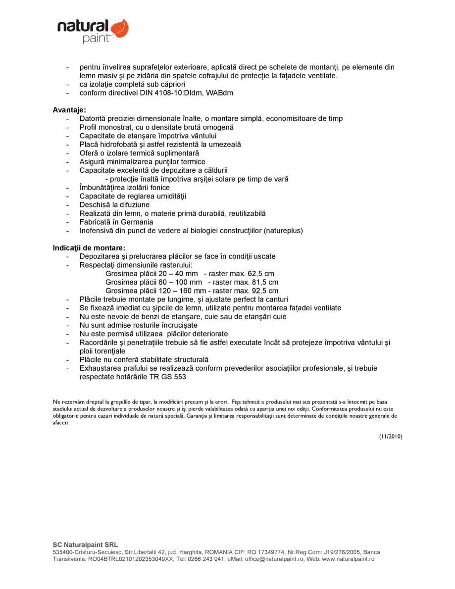 Pagina 2-Placa izolatoare monostrat GUTEX Multitherm Fisa tehnica Romana  EN 13501-1

Multitherm
În lambă...