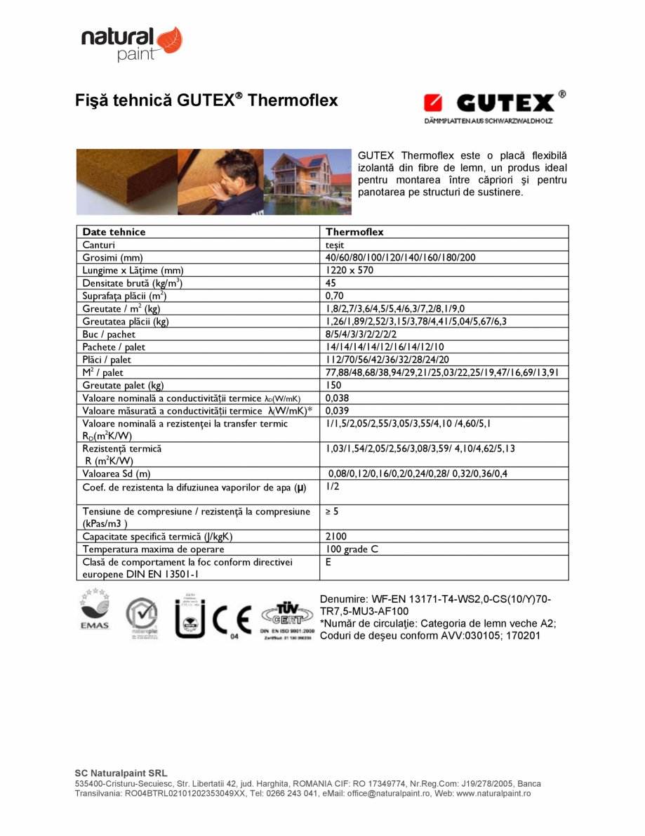 Pagina 1-Placa flexibila izolanta din fibre de lemn GUTEX Thermoflex Fisa tehnica Romana Fişă tehnică...