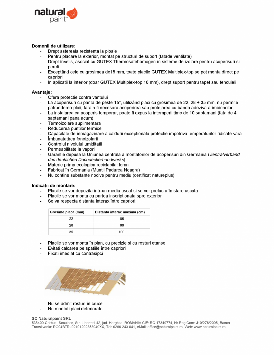 Pagina 2-Placa izolanta pentru realizarea asterelii GUTEX Multiplex-top Fisa tehnica Romana K)
Comportare la ...