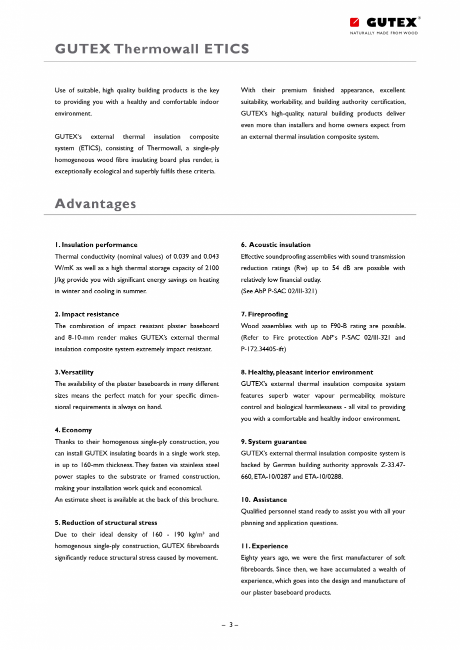 Pagina 2-Placa din fibre lemnoase suport pentru tencuieli GUTEX Thermowall Catalog, brosura Engleza...