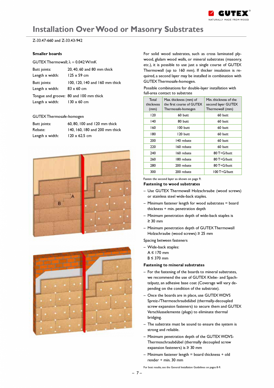 Pagina 6-Placa din fibre lemnoase suport pentru tencuieli GUTEX Thermowall Catalog, brosura Engleza ickness...