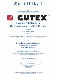 Certificat Gutex ISO 14001:2009