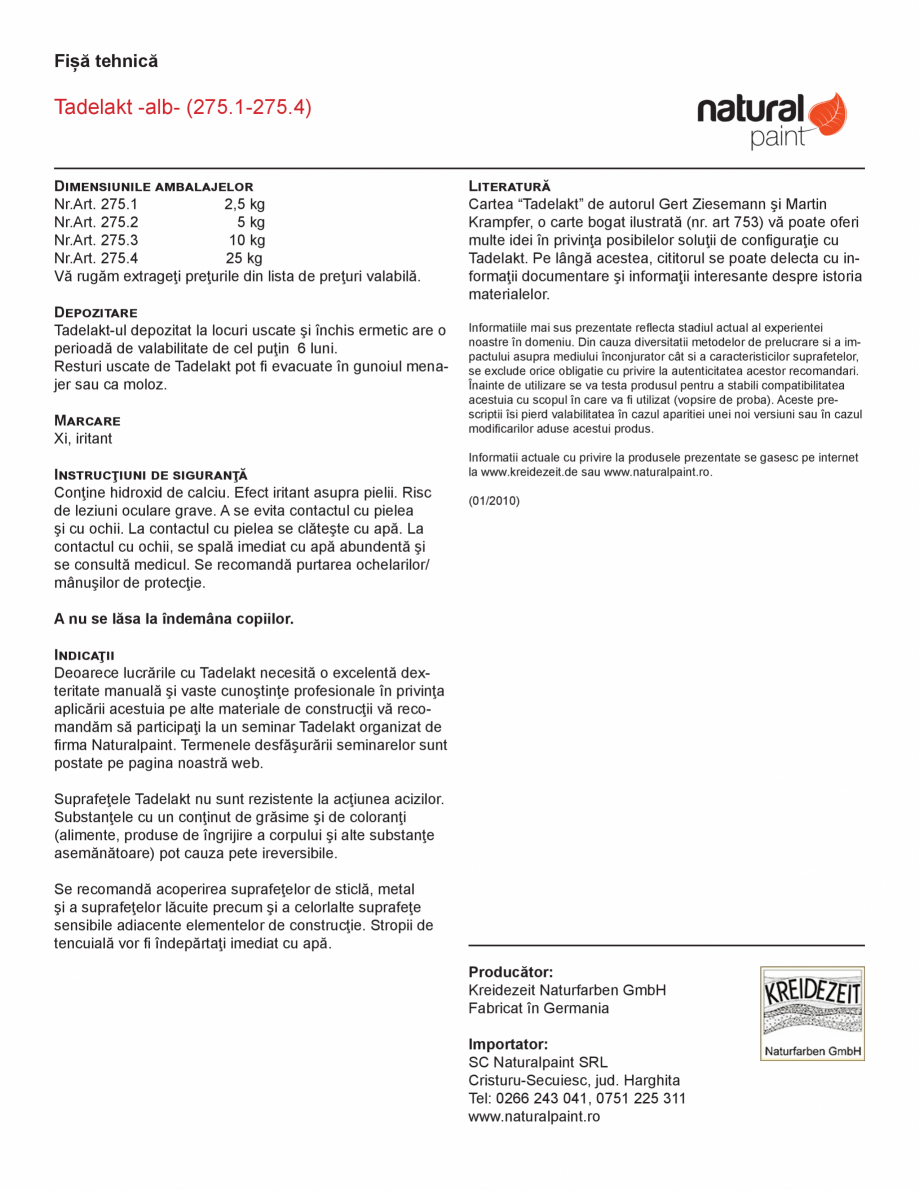 Pagina 3-Tencuiala lucioasa KREIDEZEIT Tadelakt 275.1-275.4 Fisa tehnica Romana rupa de mortar P 2a...