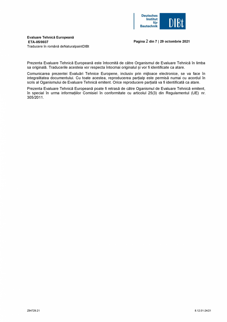 Pagina 2 - Evaluare tehnica europeana ETA-05/0037 THERMO HANF COMBI JUTE, STEP Certificare produs...