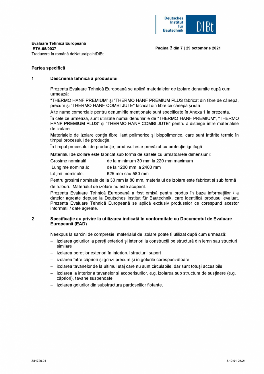 Pagina 3-Evaluare tehnica europeana ETA-05/0037 THERMO HANF COMBI JUTE, STEP Certificare produs Romana .
...
