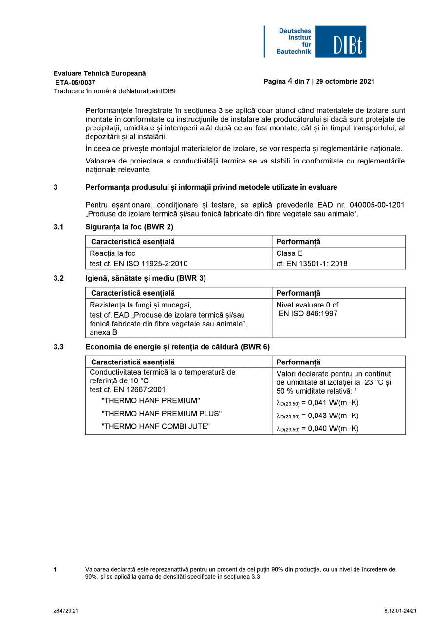 Pagina 4-Evaluare tehnica europeana ETA-05/0037 THERMO HANF COMBI JUTE, STEP Certificare produs Romana ricat ...