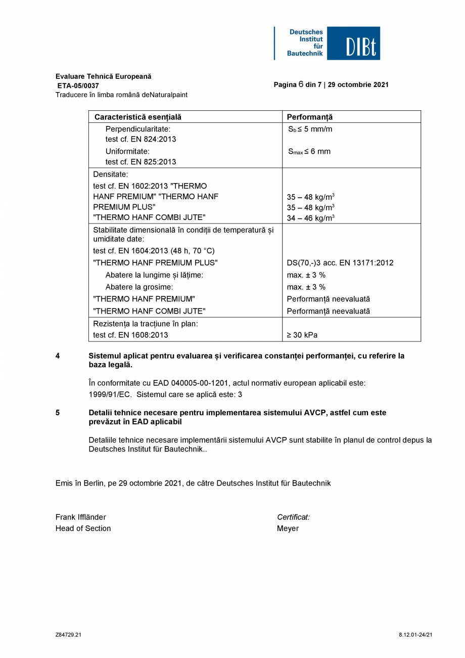 Pagina 6-Evaluare tehnica europeana ETA-05/0037 THERMO HANF COMBI JUTE, STEP Certificare produs Romana...