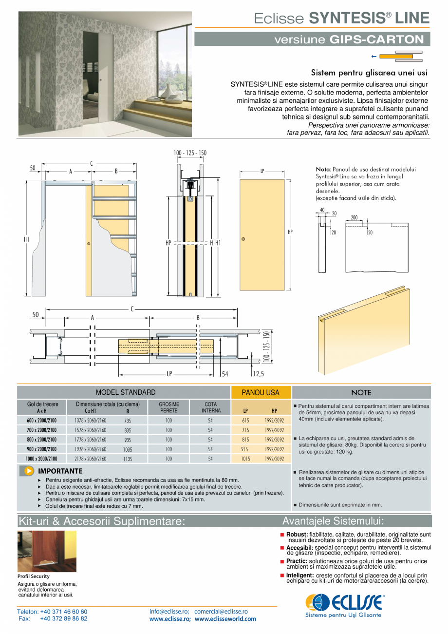 Pagina 1-Sistem pentru glisarea unei usi - versiune gips-carton ECLISSE SYNTESIS® LINE UNICO Fisa tehnica...