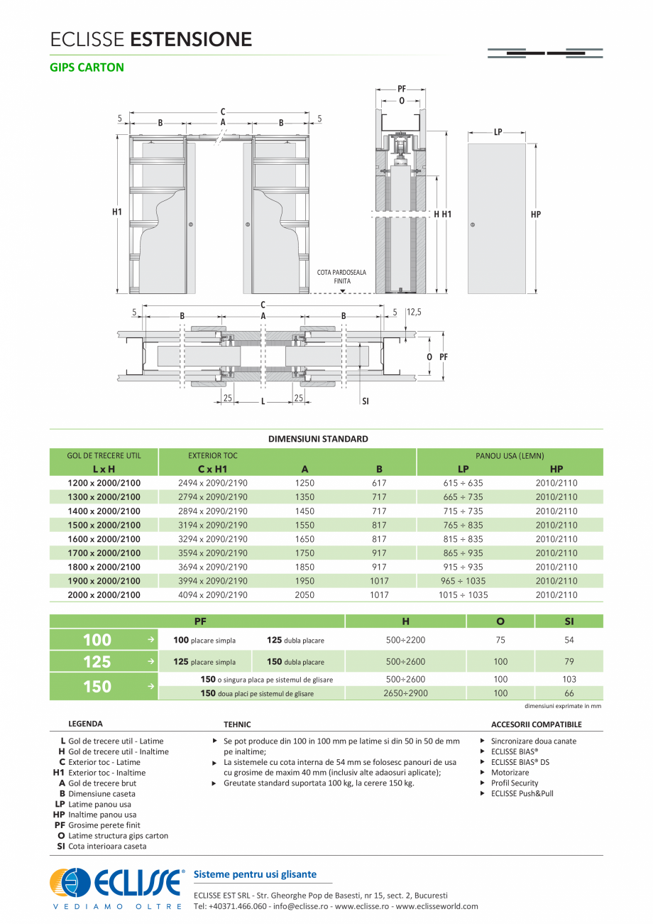 Pagina 1-Sistem pentru glisarea a doua usi in oglinda ESTENSIONE-CLASIC - versiunea gips-carton ECLISSE Fisa ...