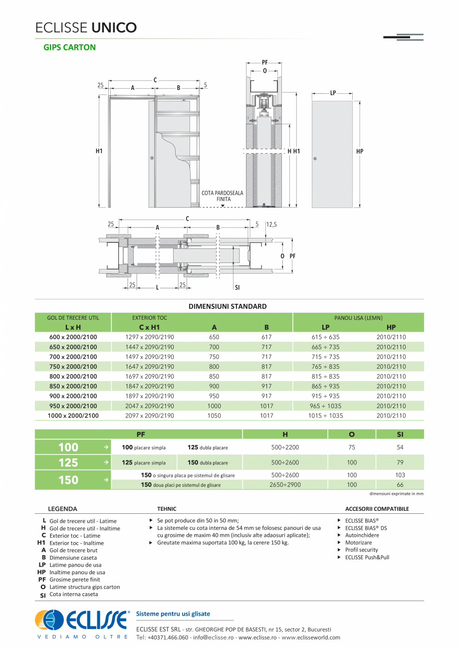 Pagina 1-Sistem pentru glisarea unei usi UNICO CLASIC - versiunea gips-carton ECLISSE Fisa tehnica Romana...