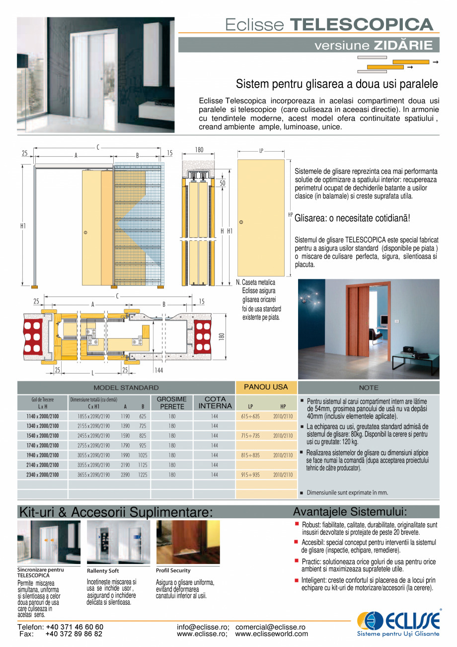 Pagina 1-Sistem pentru glisarea a doua usi paralele - versiunea zidarie ECLISSE TELESCOPICA Fisa tehnica...