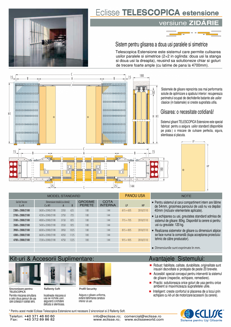 Pagina 1-Sistem pentru glisarea a doua usi paralele si simetrice - versiunea zidarie ECLISSE TELESCOPICA...