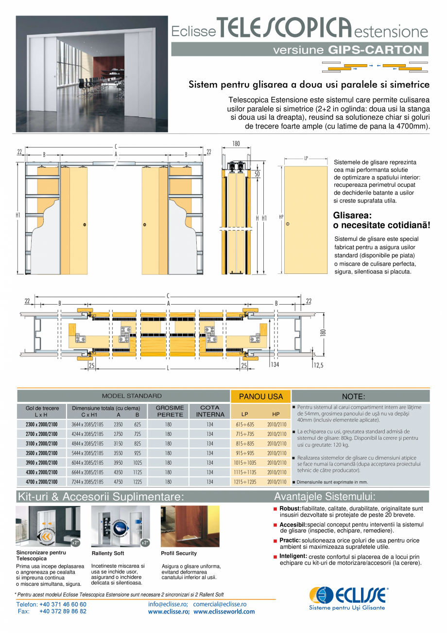Pagina 1-Sistem pentru glisarea a doua usi paralele si simetrice - versiunea gips-carton ECLISSE TELESCOPICA ...