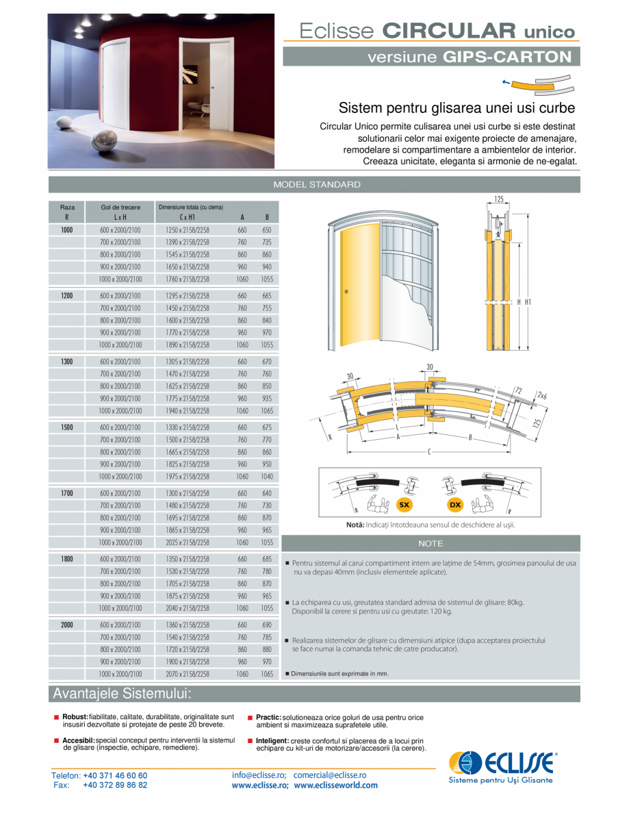 Pagina 1-Sistem pentru glisarea unei usi curbe - versiunea gips-carton ECLISSE CIRCULAR UNICO Fisa tehnica...