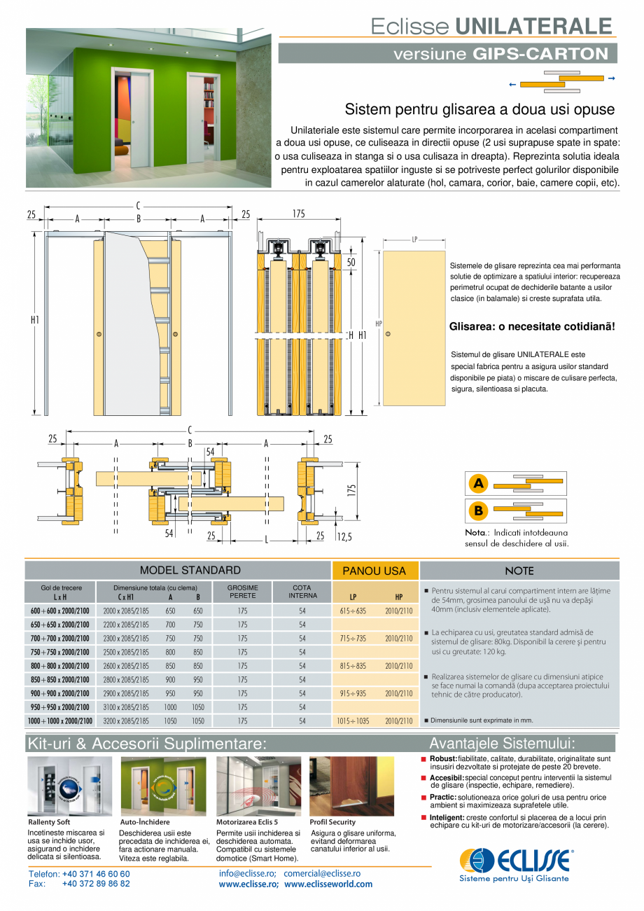 Pagina 1-Sistem pentru glisarea a doua usi opuse - versiune gips-carton ECLISSE UNILATERALE Fisa tehnica...