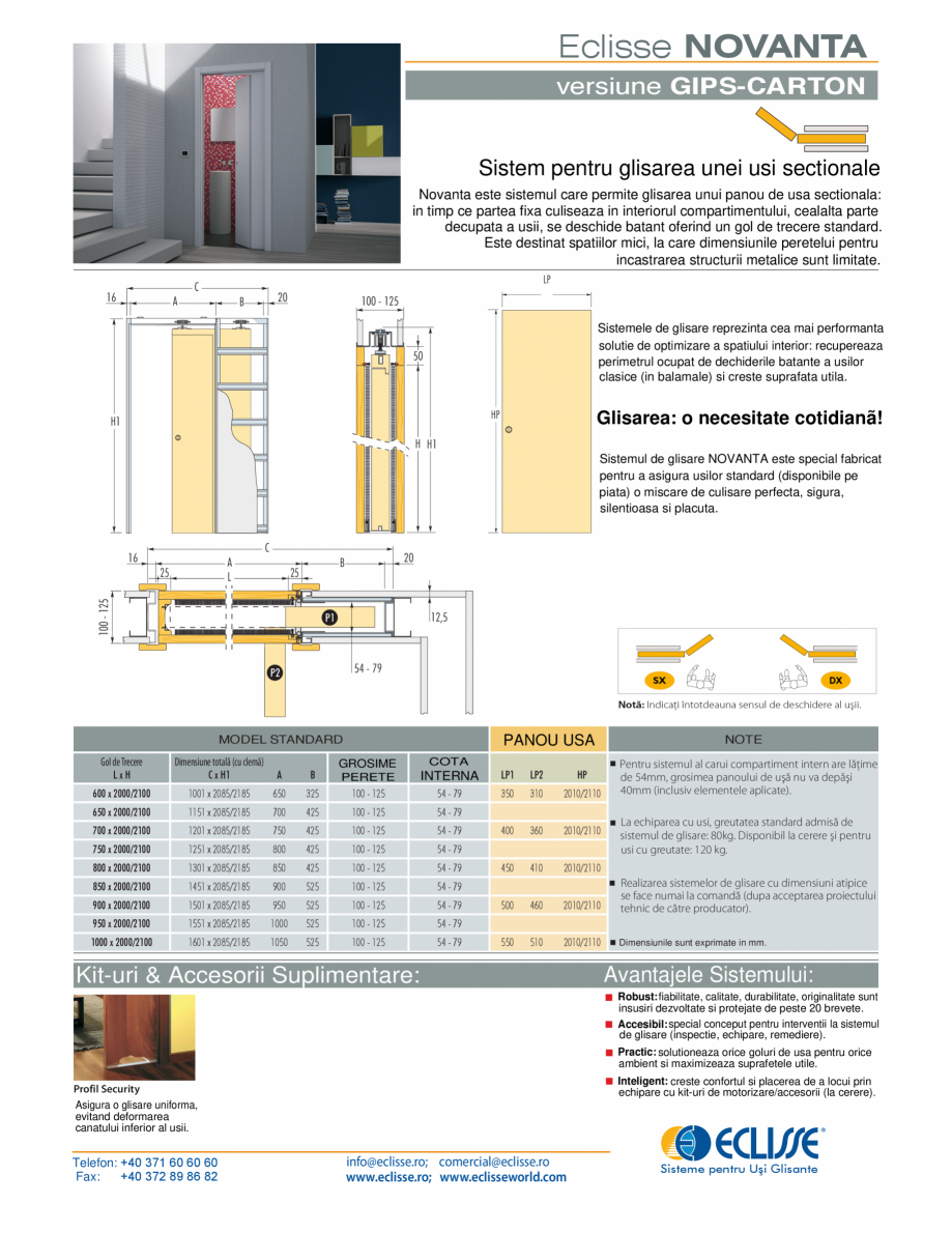 Pagina 1-Sistem pentru glisarea unei usi sectionale - versiunea gips-carton ECLISSE NOVANTA Fisa tehnica...