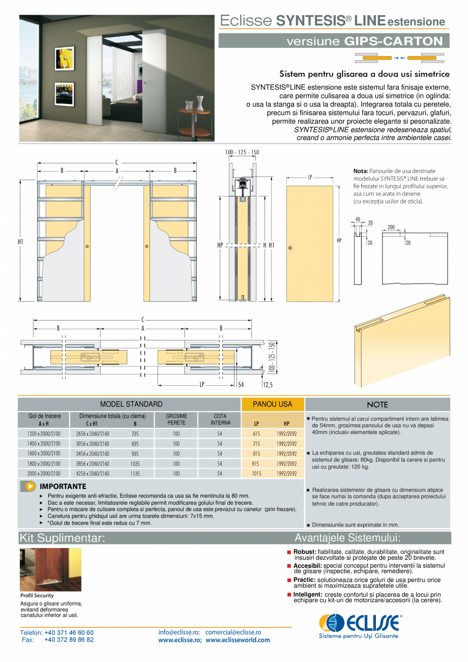 Pagina 1-Sistem pentru glisarea a doua usi simetrice - versiunea gips-carton ECLISSE SYNTESIS® LINE...