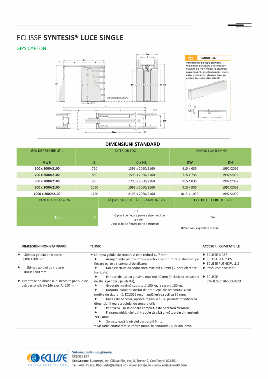 Pagina 1-Sistem pentru glisare - ECLISSE SYNTESIS® LUCE SINGLE versiune gips-carton ECLISSE Fisa tehnica ...