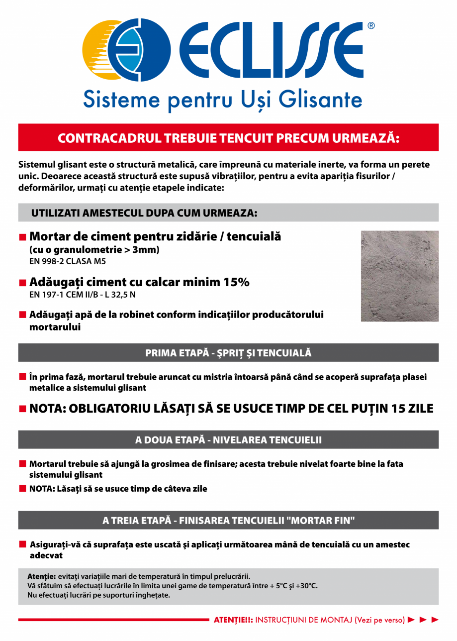 Pagina 1-Instructiuni de montaj pentru sistemul de glisare Estensione Clasic - versiunea zidarie ECLISSE...