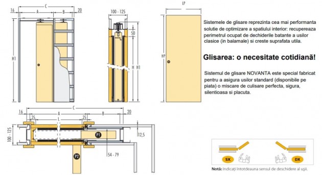 Schiță dimensiuni Sistem pentru glisarea unei usi sectionale - ECLISSE NOVANTA