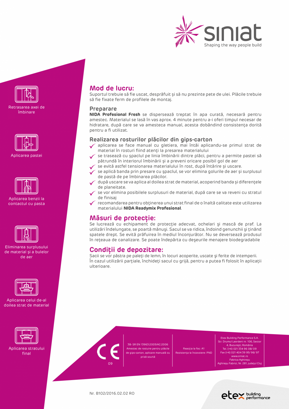 Pagina 2-Pulbere pe baza de ipsos pentru imbinarea si finisarea placilor din gips-carton SINIAT NIDA...