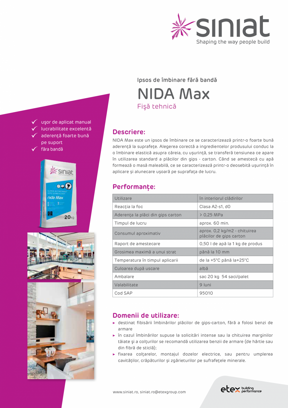 Pagina 1-Ipsos de imbinare fara banda SINIAT NIDA Max Fisa tehnica Romana Ipsos de îmbinare fără bandă
...