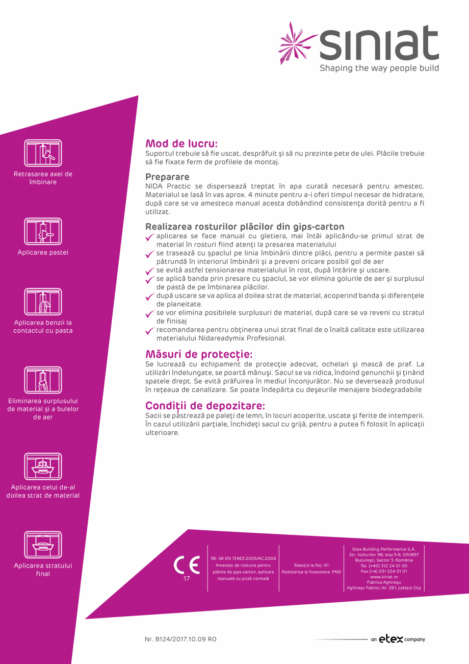 Pagina 2-Ipsos de imbinare SINIAT NIDA Practic Fisa tehnica Romana inărilor dintre plăcile
din gips-carton....