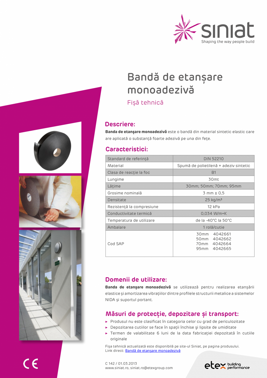 Pagina 1-Banda de etansare monoadeziva SINIAT Banda monoadeziva Fisa tehnica Romana Bandă de etanșare...