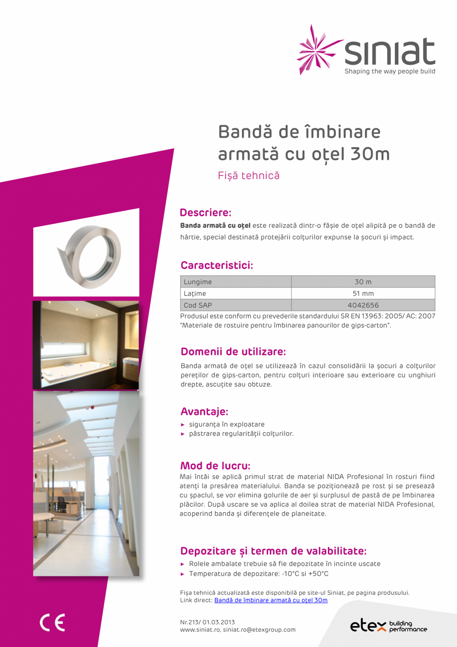 Pagina 1-Banda de imbinare armata cu otel 30m SINIAT Banda armata cu otel Fisa tehnica Romana Bandă de...