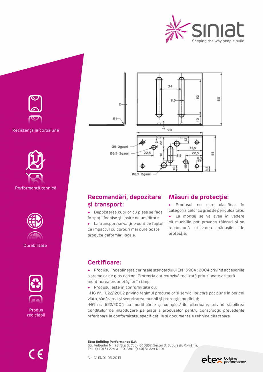 Pagina 2-Coltar (vinclu) pentru UA100 NIDA Metal SINIAT Coltar UA100 Fisa tehnica Romana gina produsului....