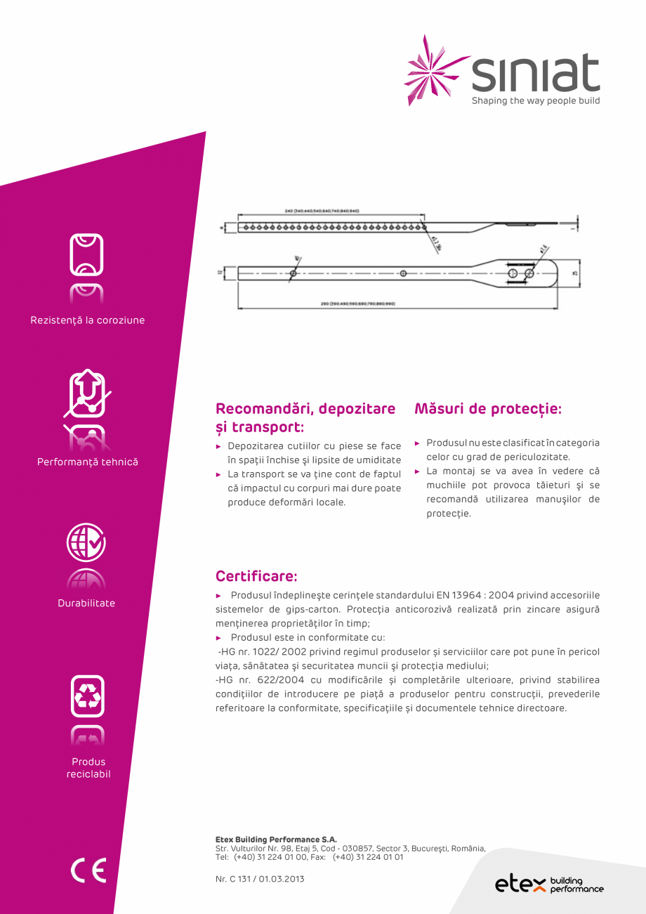 Pagina 2-Piesa NONIUS superior NIDA Metal SINIAT Fisa tehnica Romana  suspendare NONIUS se utilizează pentru...