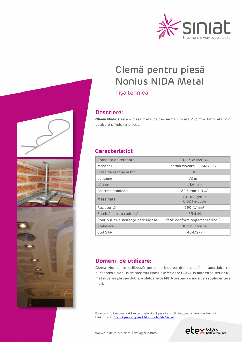 Pagina 1-Clema pentru piesa Nonius NIDA Metal SINIAT Clema Nonius Fisa tehnica Romana Clemă pentru piesă...