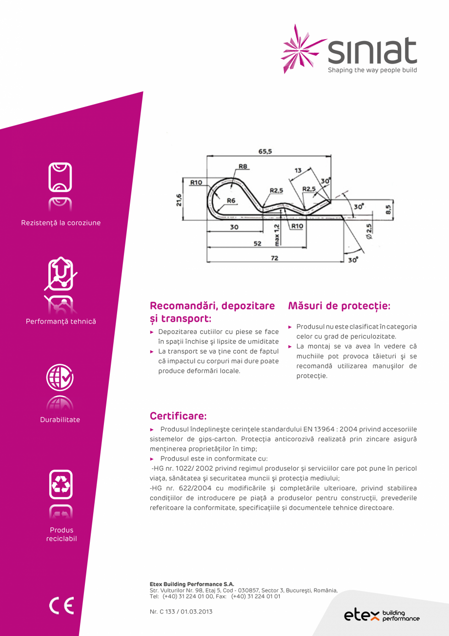 Pagina 2-Clema pentru piesa Nonius NIDA Metal SINIAT Clema Nonius Fisa tehnica Romana siniat.ro@etexgroup.com...