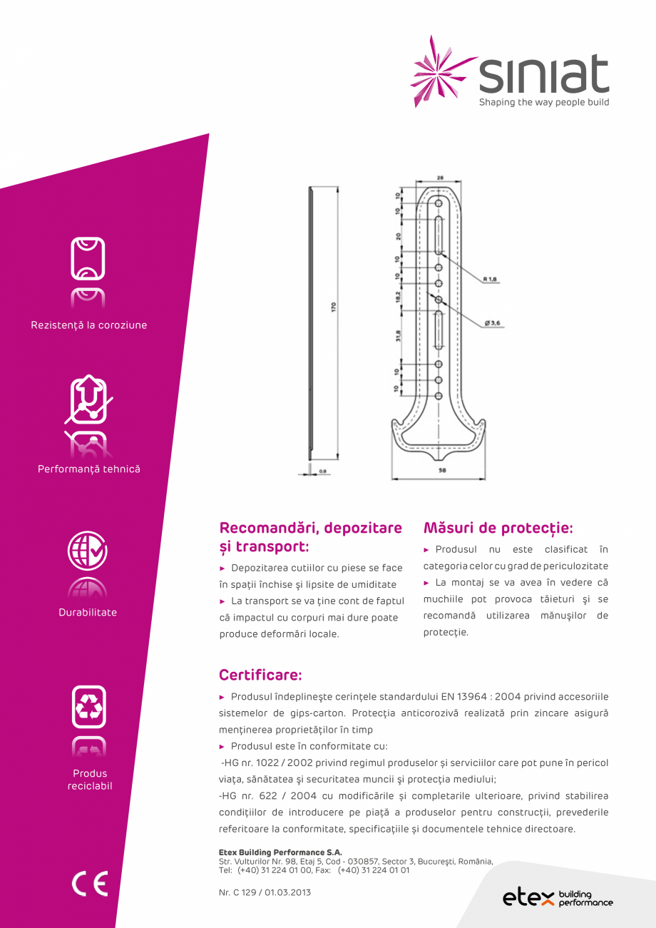 Pagina 2-Racord pentru lemn NIDA Metal SINIAT Racord lemn Fisa tehnica Romana www.siniat.ro, siniat...