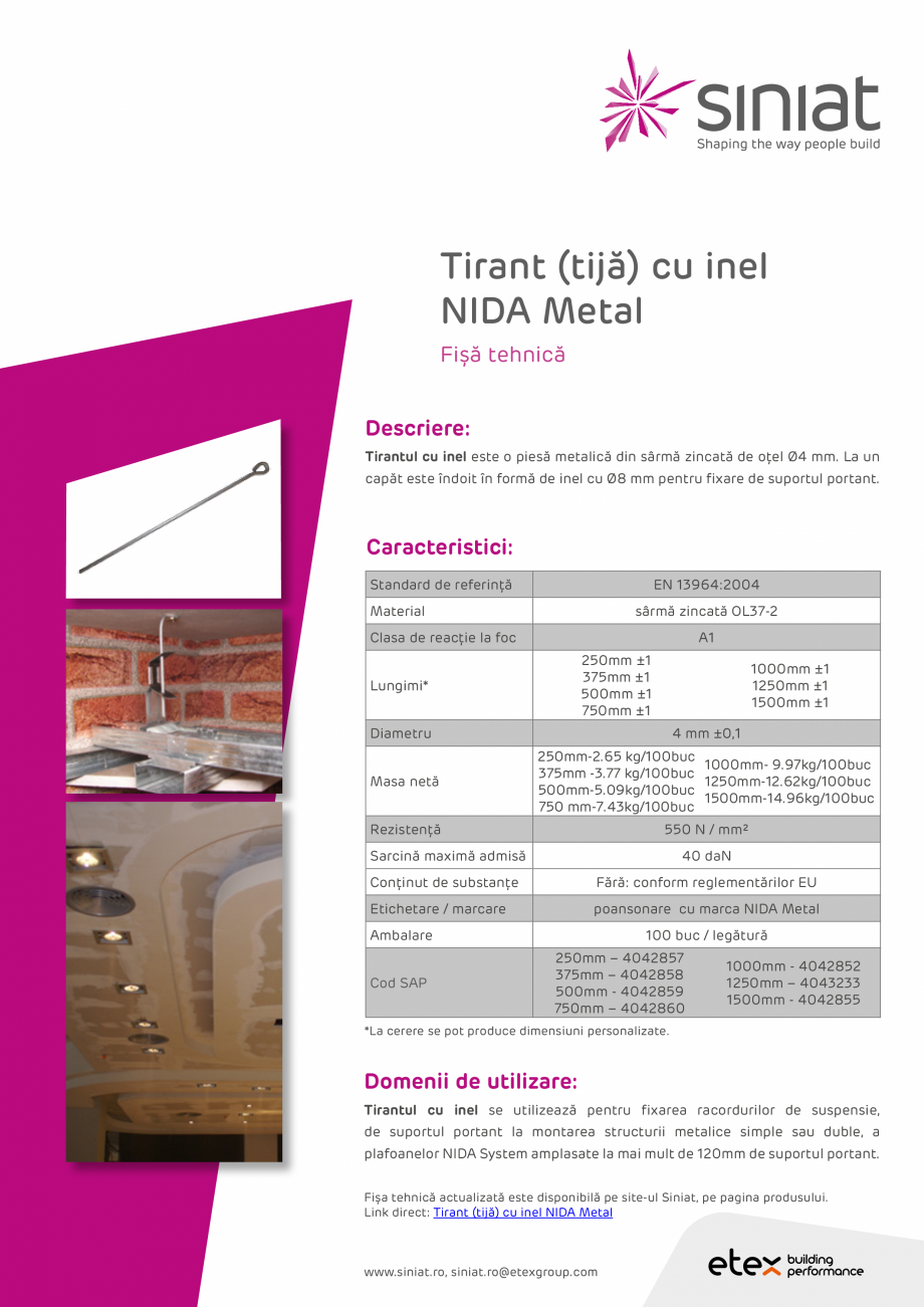 Pagina 1 - Tirant (tija) cu inel NIDA Metal SINIAT Tirant cu inel  Fisa tehnica Romana Tirant...