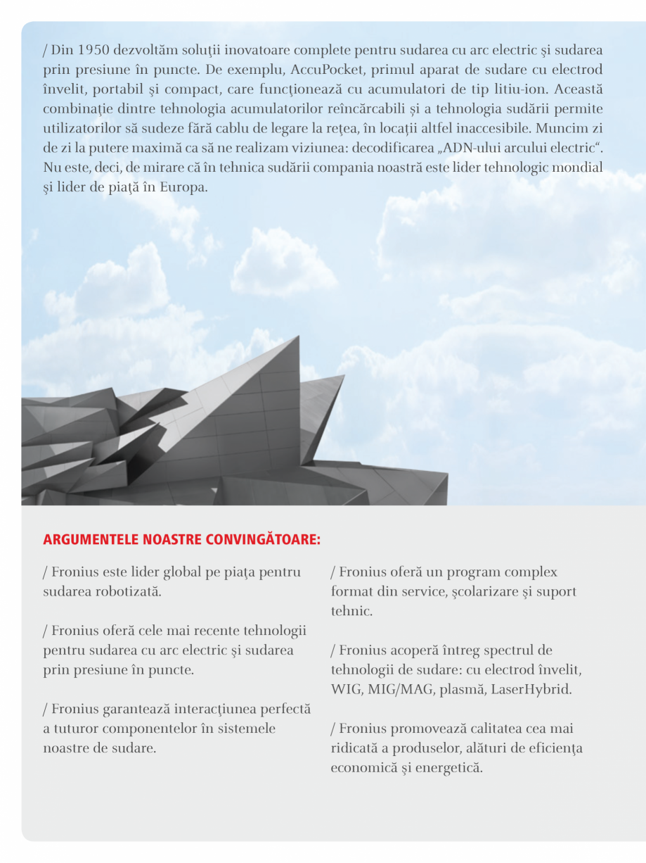 Pagina 2-Echipament de sudura cu electrozi SEI FRONIUS AccuPocket 150/400 Catalog, brosura Romana 
prin...