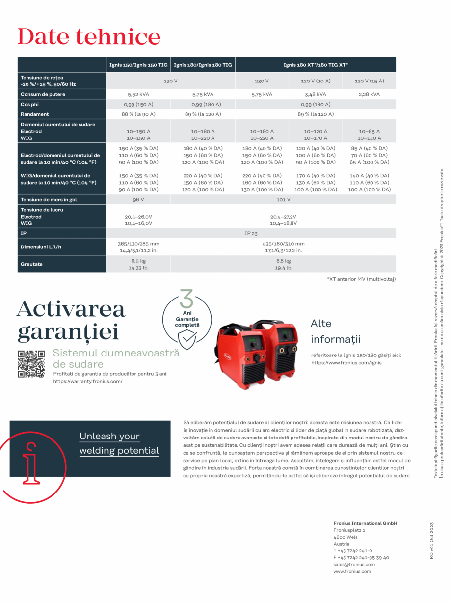 Pagina 16-Echipament sudura cu electrozi SEI FRONIUS FRONIUS Ignis 150 Catalog, brosura Romana 