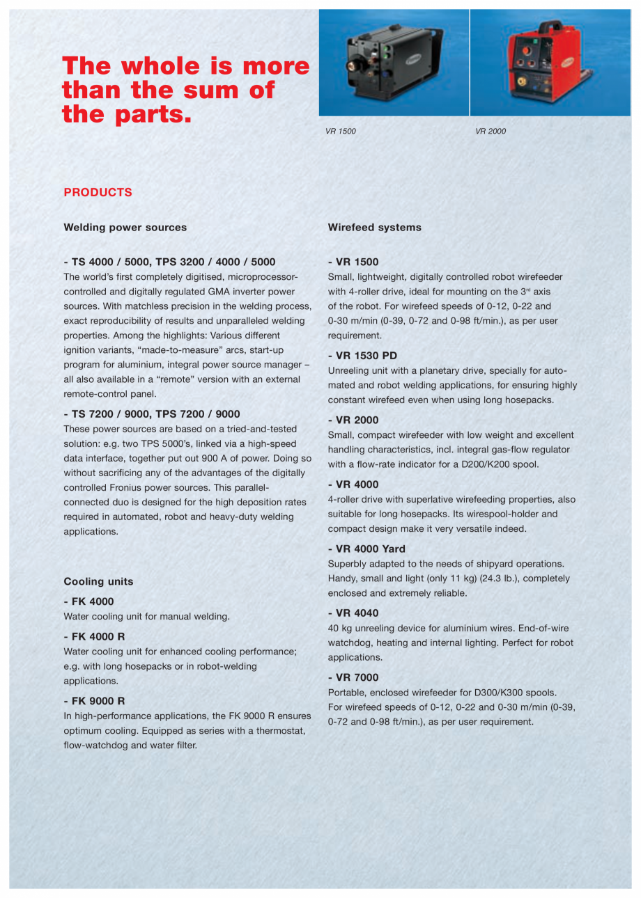 Pagina 12-Echipament sudura MIG/MAG  FRONIUS Transpuls Synergic 4000 Catalog, brosura Engleza d, the
wirefeed ...